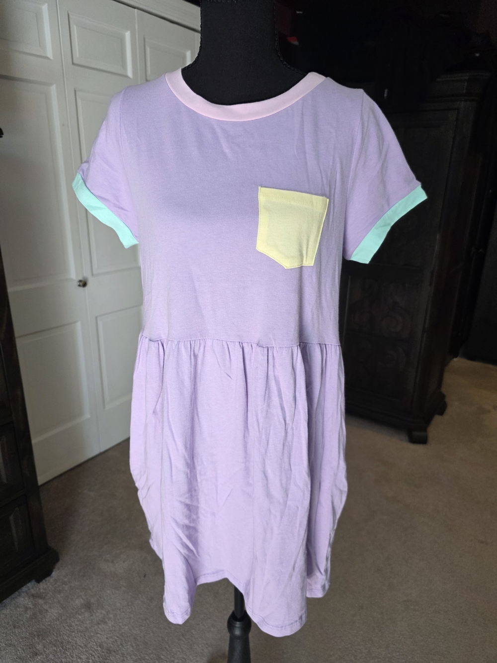 My Violet Lavender Cadoodle Pocket T-Shirt Dress Small NWT 100% Cotton